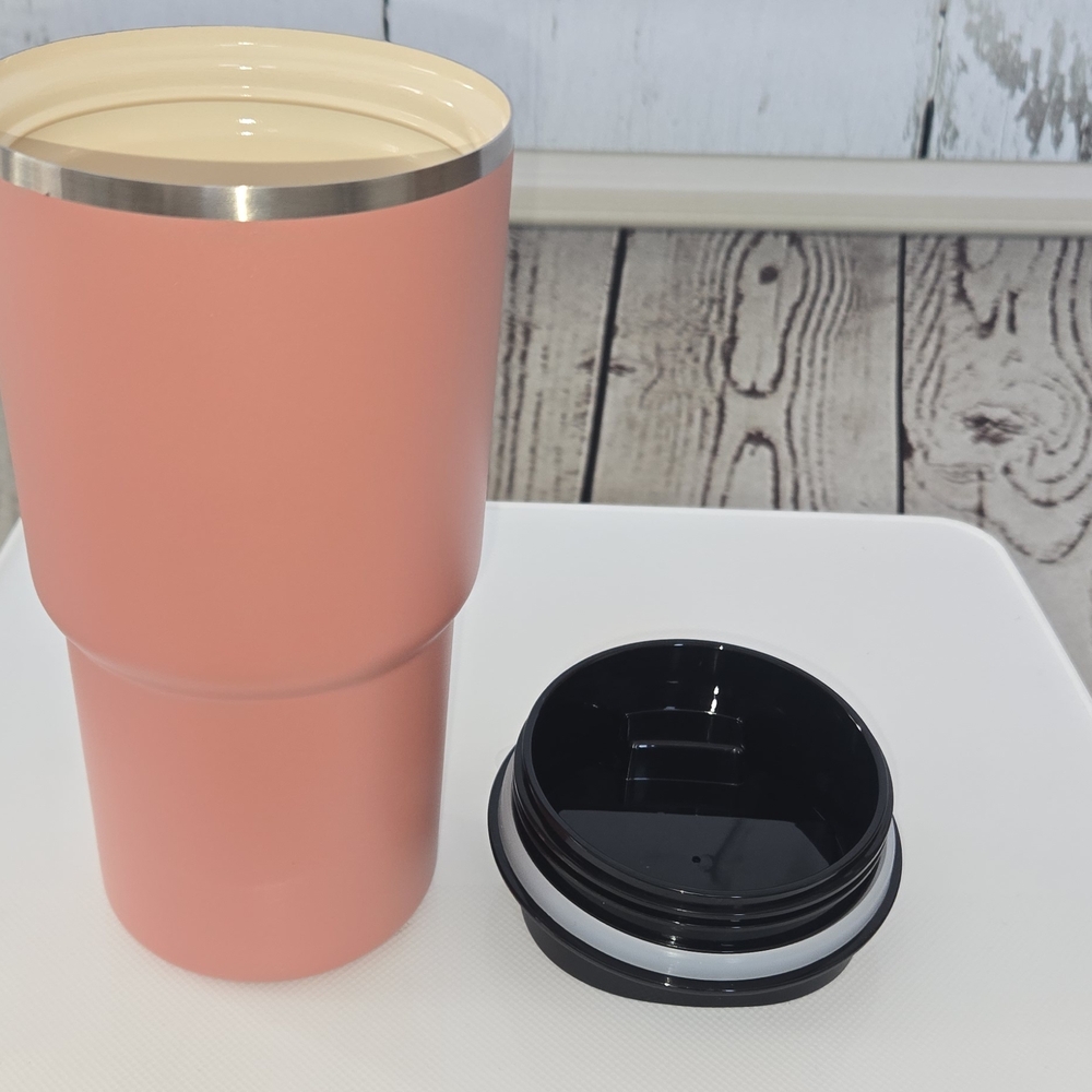 NIB Ceramic Lined Pink/Peach Tumbler with Lid *No Metal Taste* Double Wall